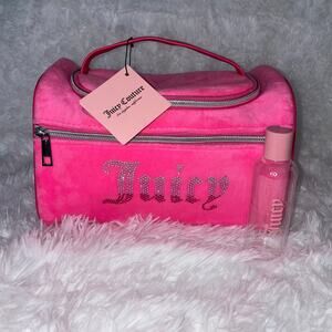 Juicy Couture Rhinestone Bling Velour Hanging Makeup Case Bonus Travel Bottle